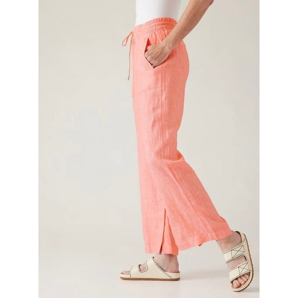 Athleta Retreat 100% Linen Pants Wide Leg Sunset Glow Size 6 Drawstring Pull On - Picture 3 of 14